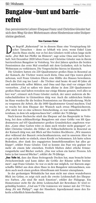 artivo, efaHaus in Voitsberg, Bericht Kleine Zeitung, 2022-03-11, nur Text