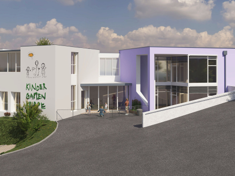 Kindergarten-St-Marein-2021-Eingang, Zu- und Umbau, ARTiVO Köflach