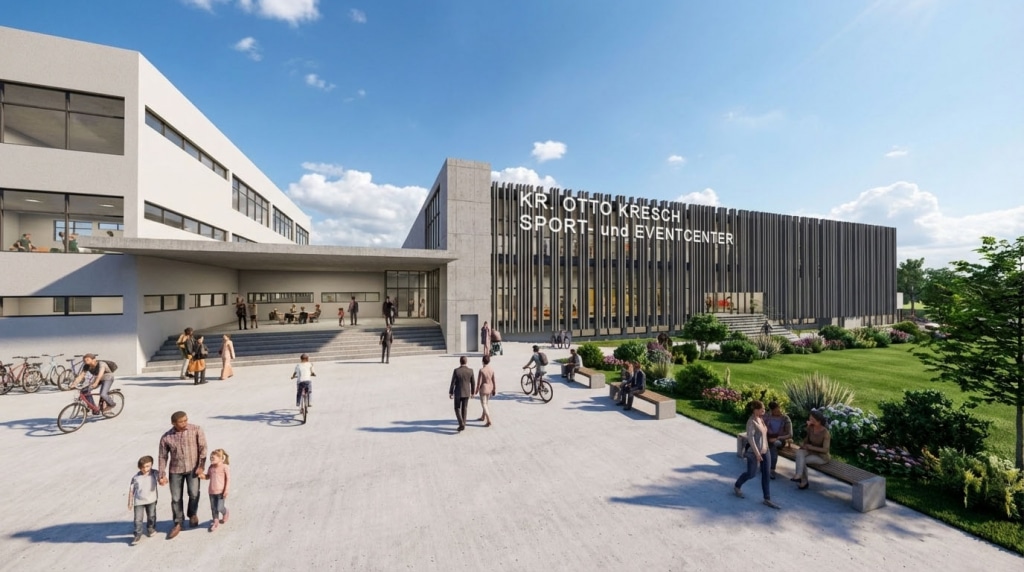 Bärnbach-Sportha-04, Sanierung Sporthalle Bärnbach, Rendering außen Bärnbach-Sportha-04, Sanierung Sporthalle Bärnbach, Rendering außen